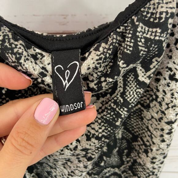 Windsor XS Black Cream Snake Print Square Neck Camisole Fitted Bodysuit - Picture 7 of 8